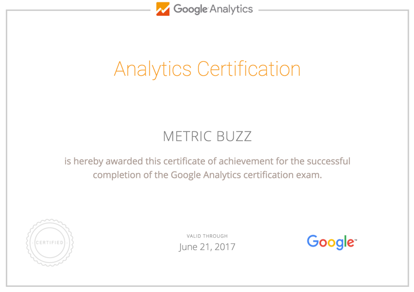 metricbuzz.com Google Analytics certificate