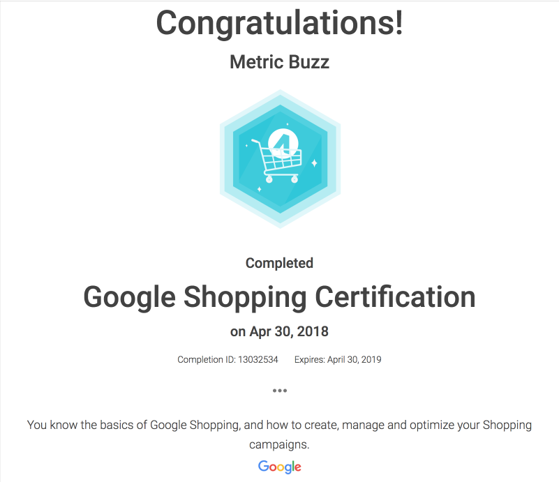 metricbuzz.com Google Adwords certificate